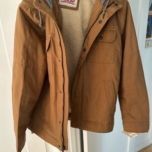 Brown Military Field Jacket with Hood and Standing Collar